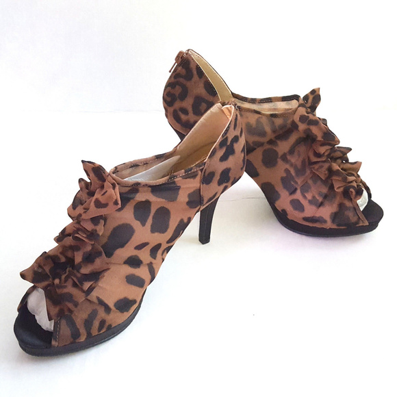 Unbranded Shoes - Leopard Stiletto Ruffle High Heel Shoe Peep Toe 10